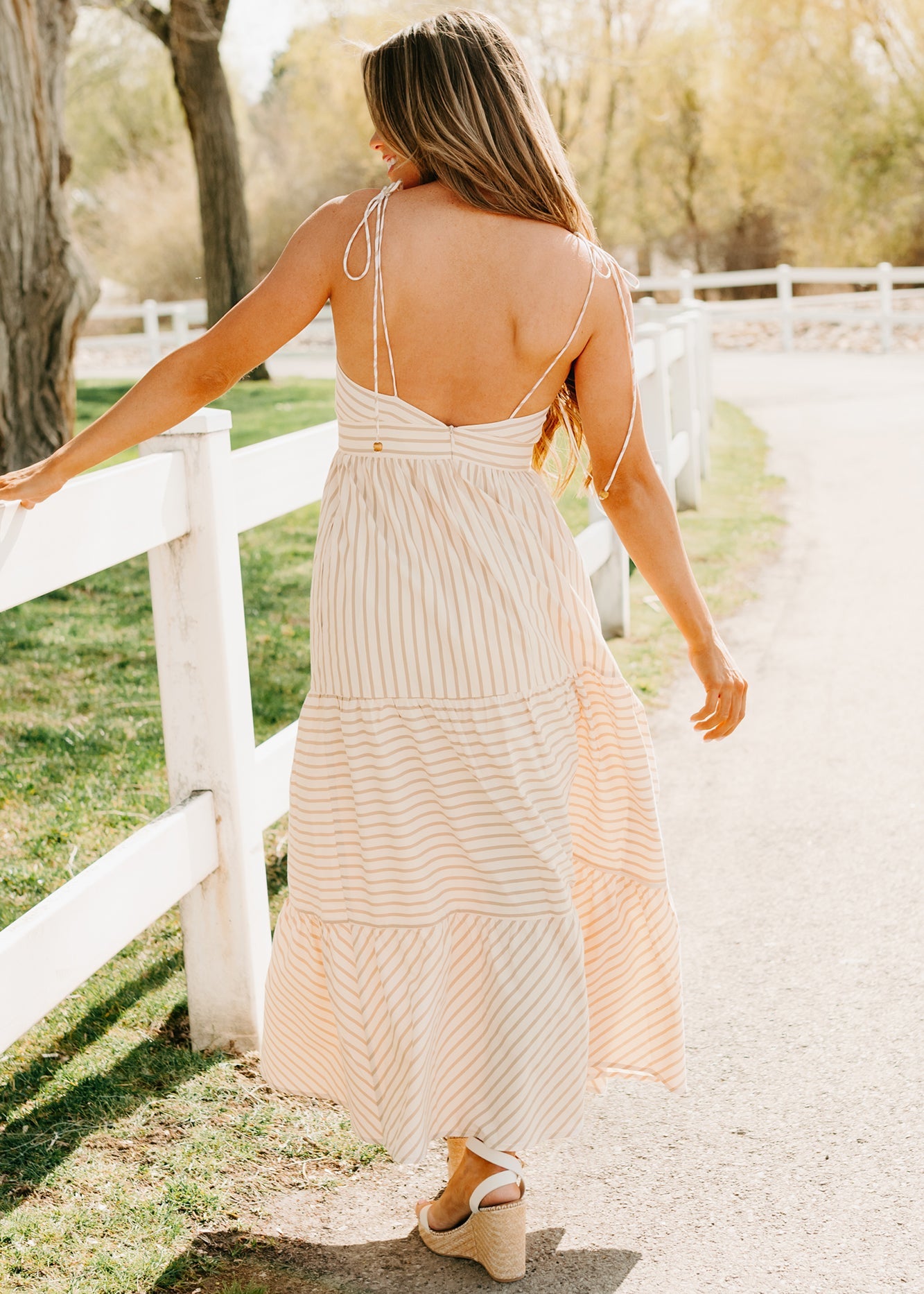 Dancing On Stars Striped Maxi Dress (Taupe)