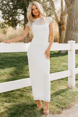 Wish You Were Here Mesh Mock Neck Maxi Dress (Ivory)
