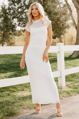 Wish You Were Here Mesh Mock Neck Maxi Dress (Ivory)