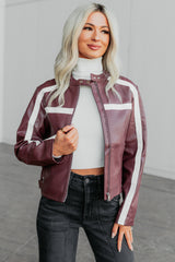 Thrill Seeker Faux Leather Racer Jacket (Burgundy)