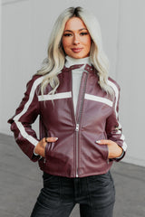 Thrill Seeker Faux Leather Racer Jacket (Burgundy)