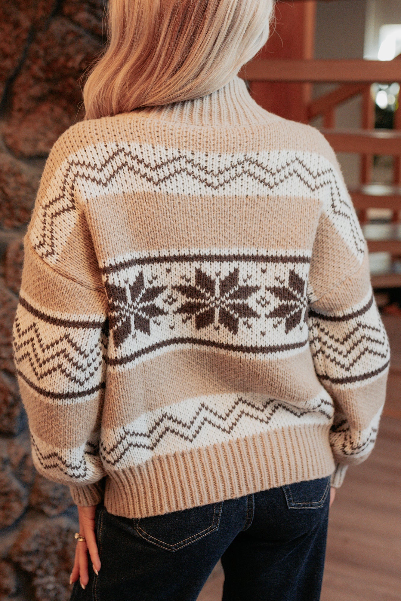 Easy Layers Cable Knit Fair Isle Jacket (Brown/White)