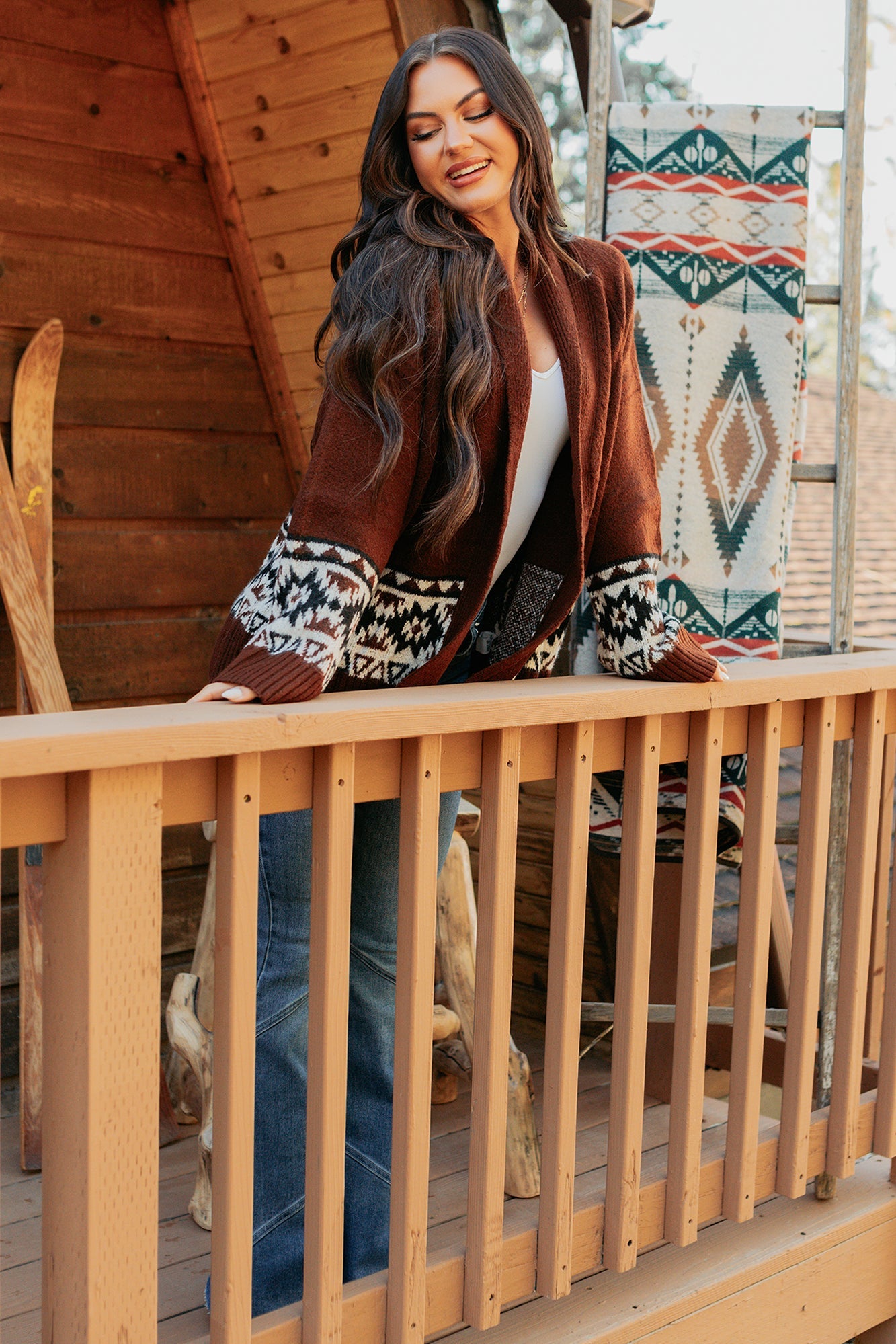 As It Goes Long Sleeve Aztec Cardigan (Dark Brown)