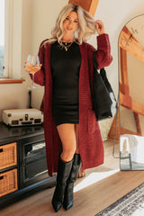 Still Dreaming Cable Knit Long Cardigan (Bordeaux)