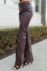 Paityn Faux Leather Boot-Cut Kancan Pants (Burgundy)