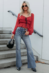 Cute With It Sweetheart Neck Bow Detail Top (Red Wine)