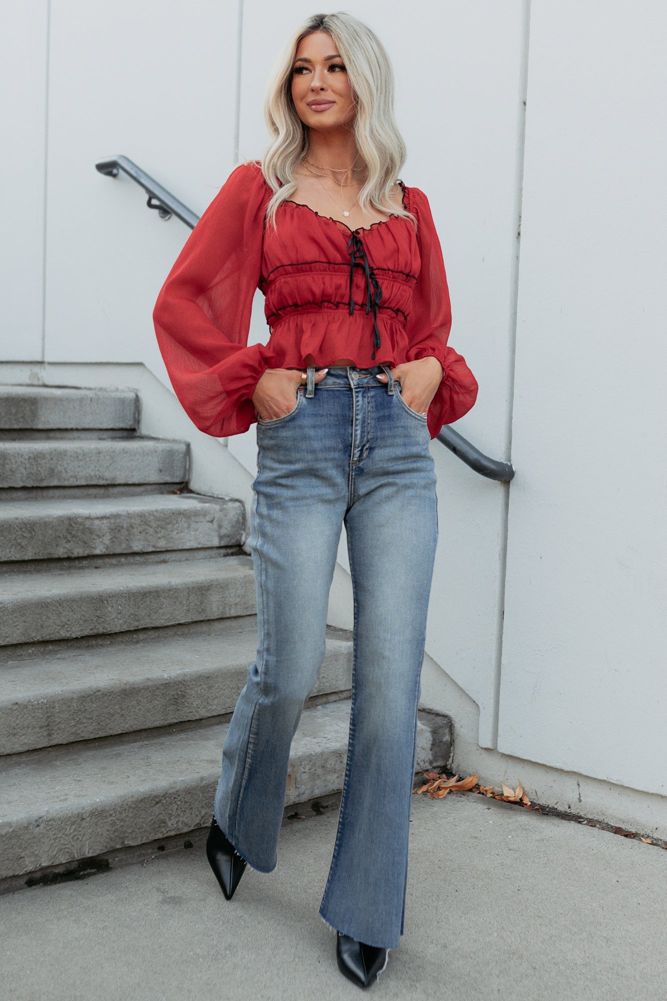 Cute With It Sweetheart Neck Bow Detail Top (Red Wine)