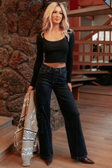 Keyana Scoop Neck Long Sleeve Top (Black)