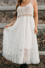 Sunlit Serenity Crochet Ruffle POL Dress (Natural)