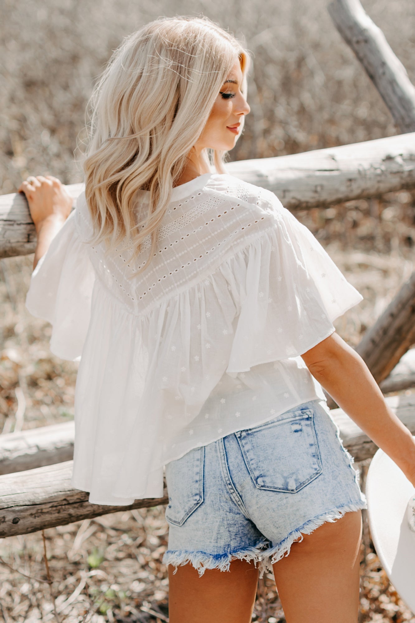 Carefree Bliss Embroidered Flowy Top (Off White)